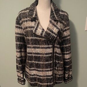 Lucky Brand Black and Cream Plaid Blazer